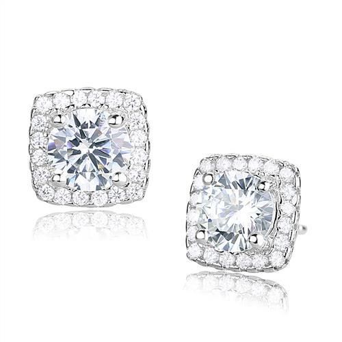 3W1368 - Rhodium 925 Sterling Silber Ohrringe mit AAA-Klasse CZ in Clear