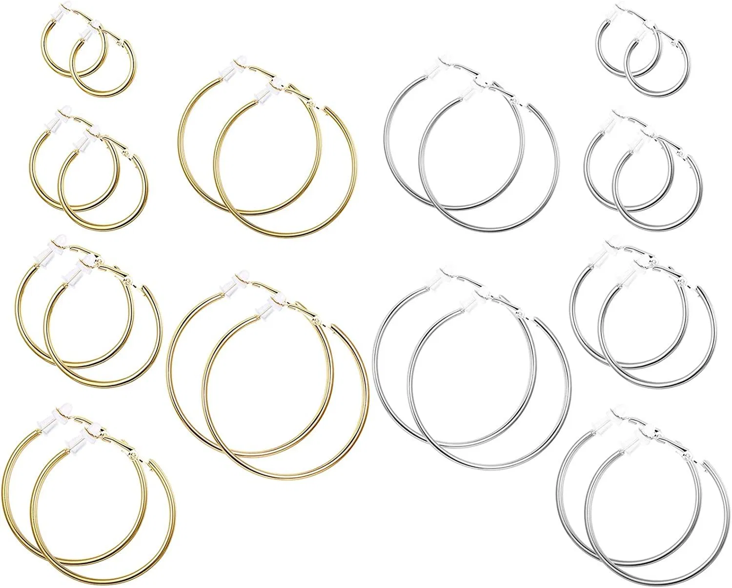 12 Paare Clip auf Ohrringe für Frauen Edelstahl Mode Clip auf Hoop Ohrringe Non-Piercing Ohrringe Set; 6 Größen