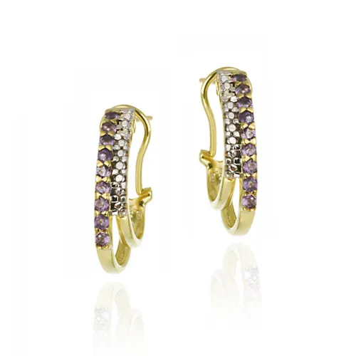 18 Karat Gold über Sterling Silber Amethyst & Diamant Akzent Zwei Reihen Halb-Hoop - Ohrringe