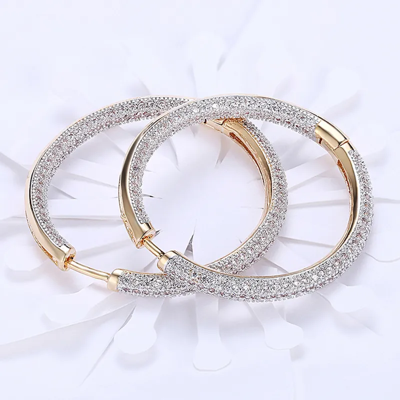 925 Silber 34mm 18K Gold Circle Hoop Ohrringe für Frauen Mode Hochzeit Schmuck