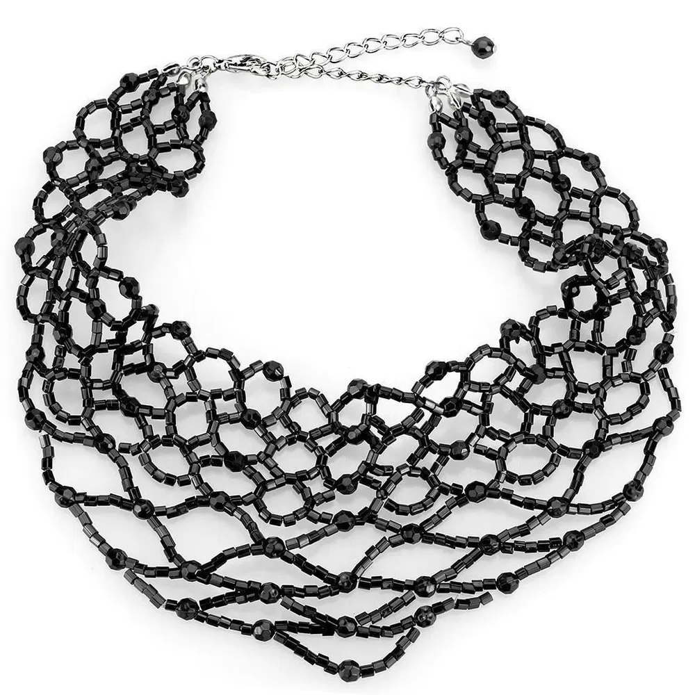 LO4716 - Rhodium-Messing - Halskette mit synthetischem Glas in Jet