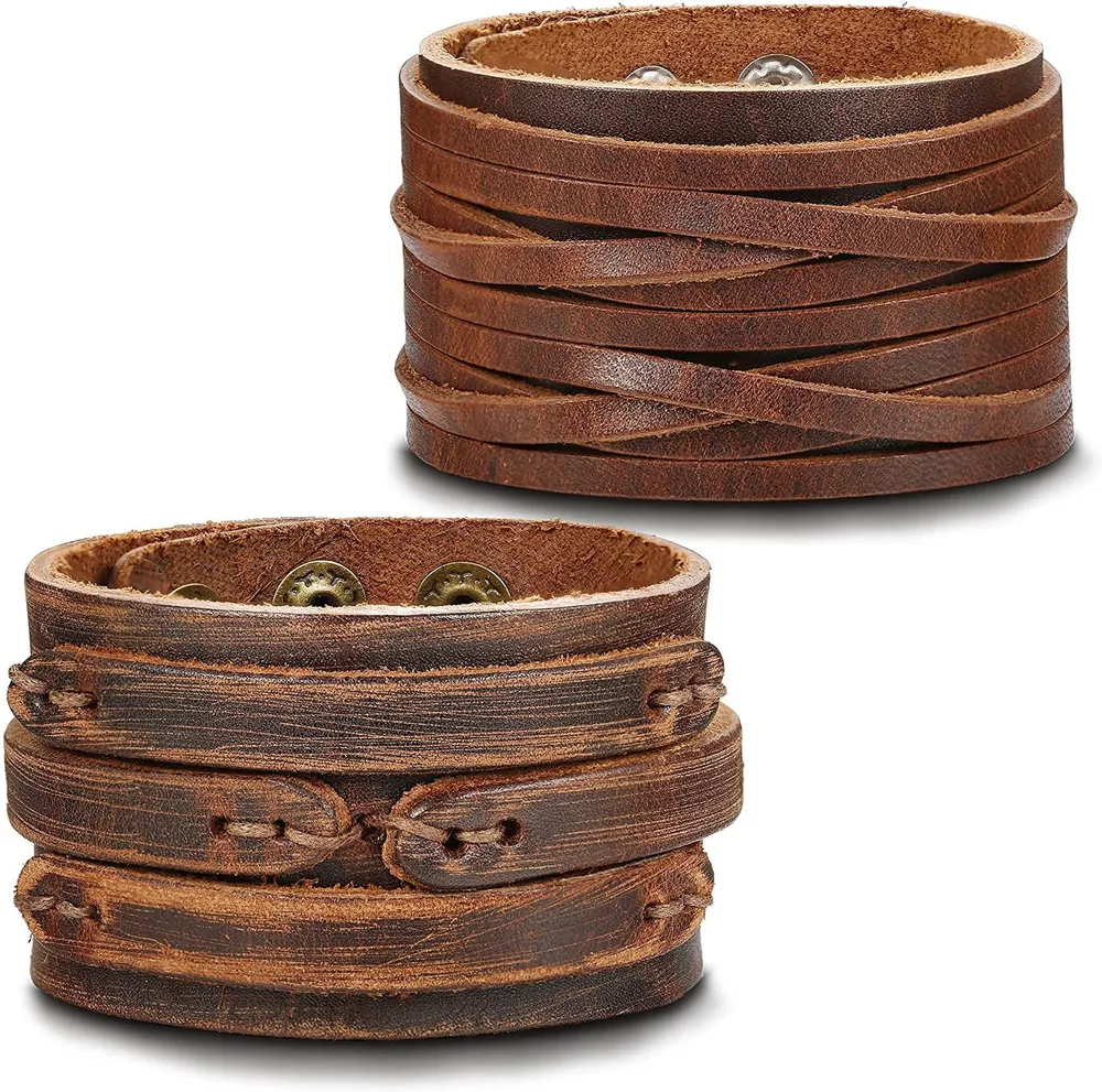 Handgefertigtes echtes Lederarmband verstellbares breites braunes Gürtel Manschetten Armband Punk Armband