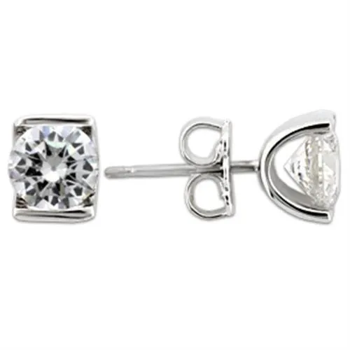 0W178 - Rhodium 925 Sterling Silber Ohrringe mit AAA-Klasse CZ in Clear