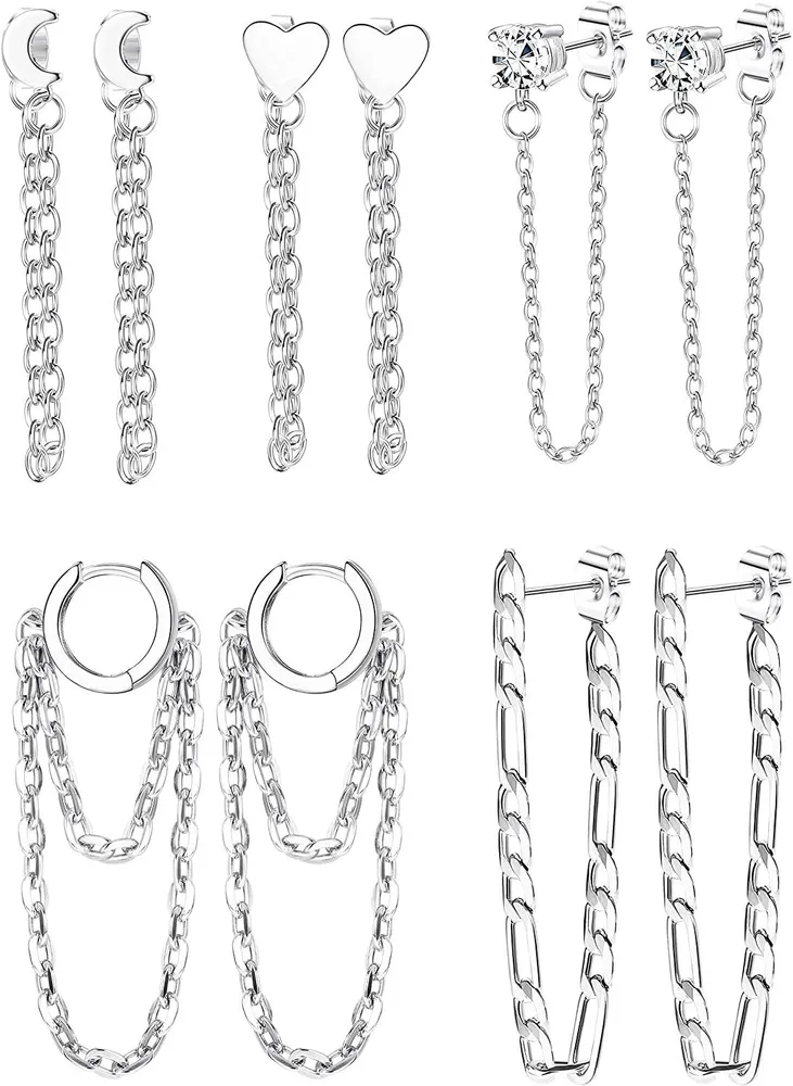 5 Paare Kette Ohrringe für Frauen Kette Wrap Cuff Bar Stud Dangle Chain Hoop Stud Ohrringe Herzketten Ohrringe Geschenk