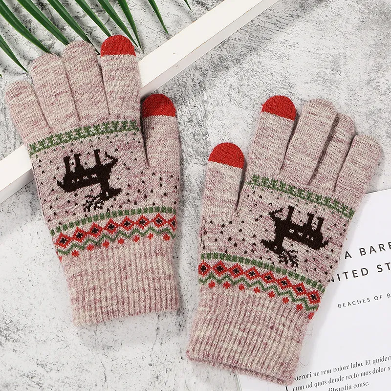 2022 neue Damen dick gestrickte Handschuhe Mädchen Touchscreen Mode Hirschen Muster süße und süße Herbst und Winter warme Wollhandschuhe