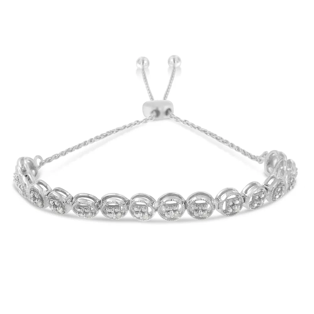 Sterling Silber Diamant Bolo Armband (0,1 cttw, I-J Farbe, I3 Klarheit)