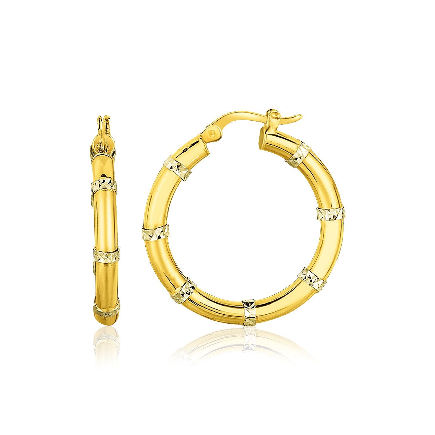 14 Karat Zwei-Ton - Gold Alternative Textured Hoop Ohrringe