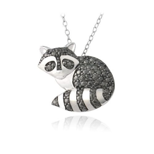 Sterling Silber Black Diamond Accent Raccoon Halskette