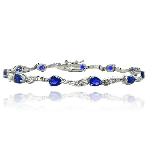 Sterling Silber 5,5ct geschaffen Saphir & weiß Topaz Wirbel Tränentropfen Armband