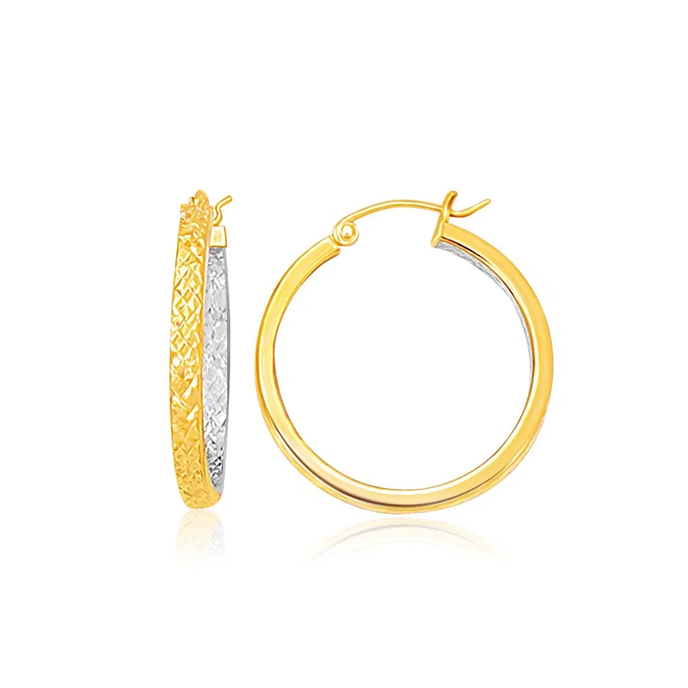 Zwei-Ton - Gelb und Weißgold kleine Muster-Hoop - Ohrringe (3x25mm)