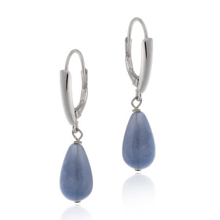 Sterling Silber simulierte blaue Agate Teardrop Leverback Ohrringe