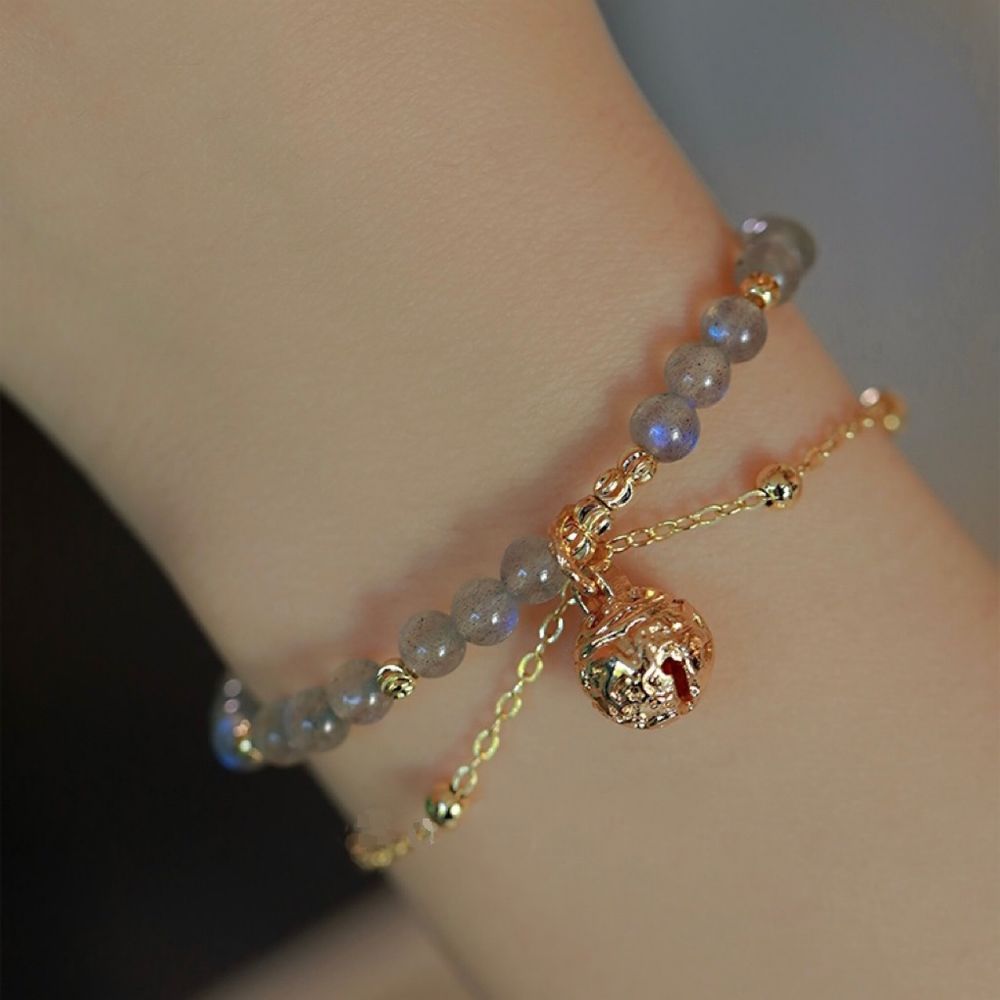 Damen natürliches blaues Moonstone Doppelstack Armband