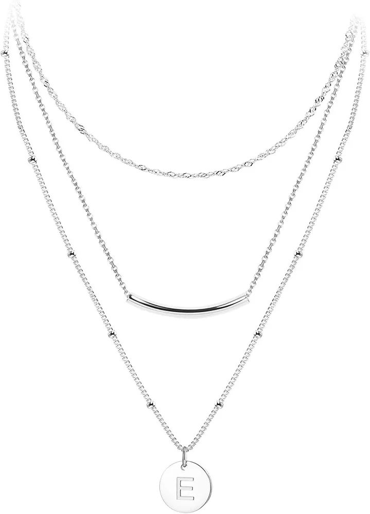 3Pcs Brief Anhänger Halskette Dainty Layered Coin Kette für Frauen Edelstahl Personal Disc Gravur Hammered Name Choker Halskette Brief Geschenke