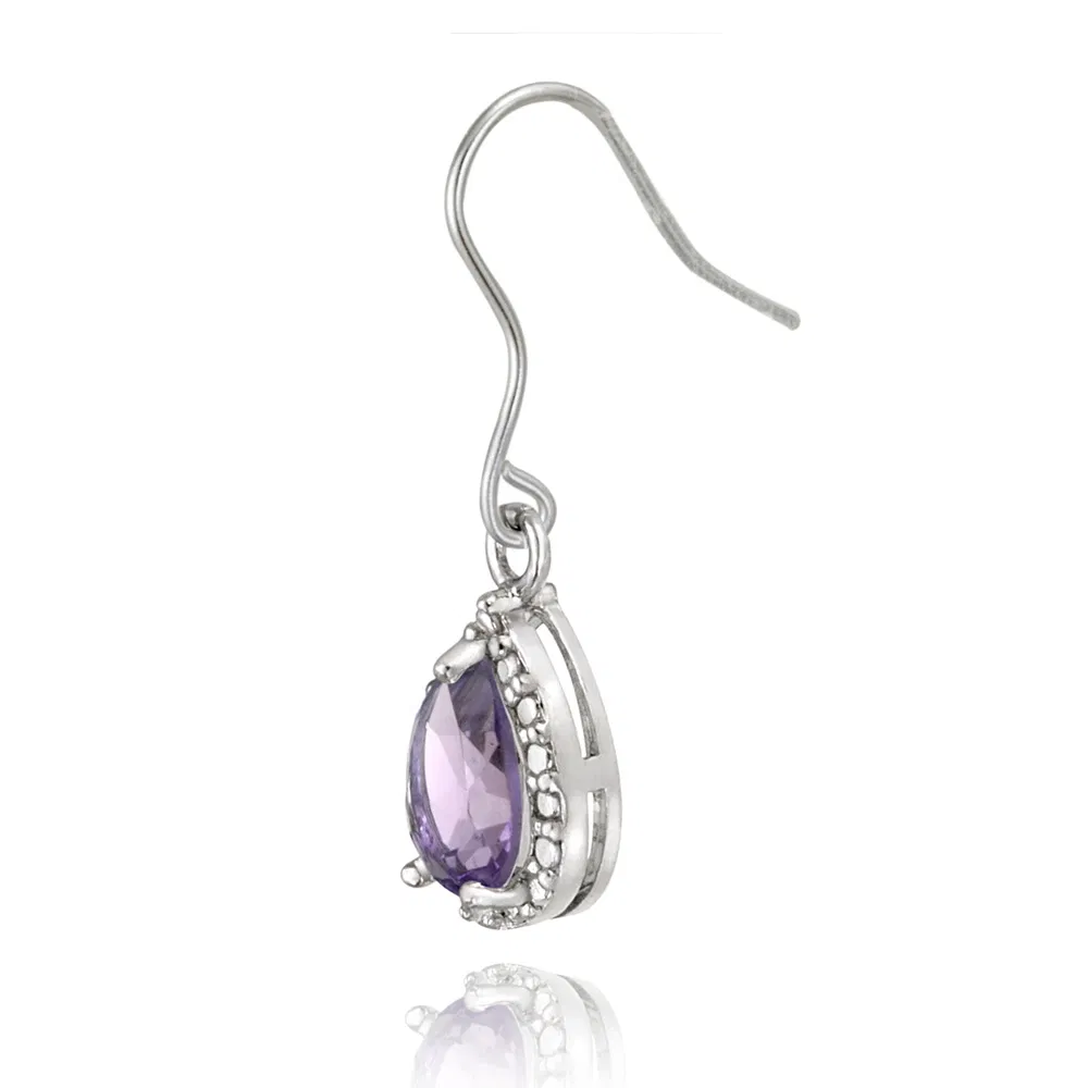 Sterling Silber 2,5 ct Amethyst & Diamond Accent Teardrop Dangle Ohrringe