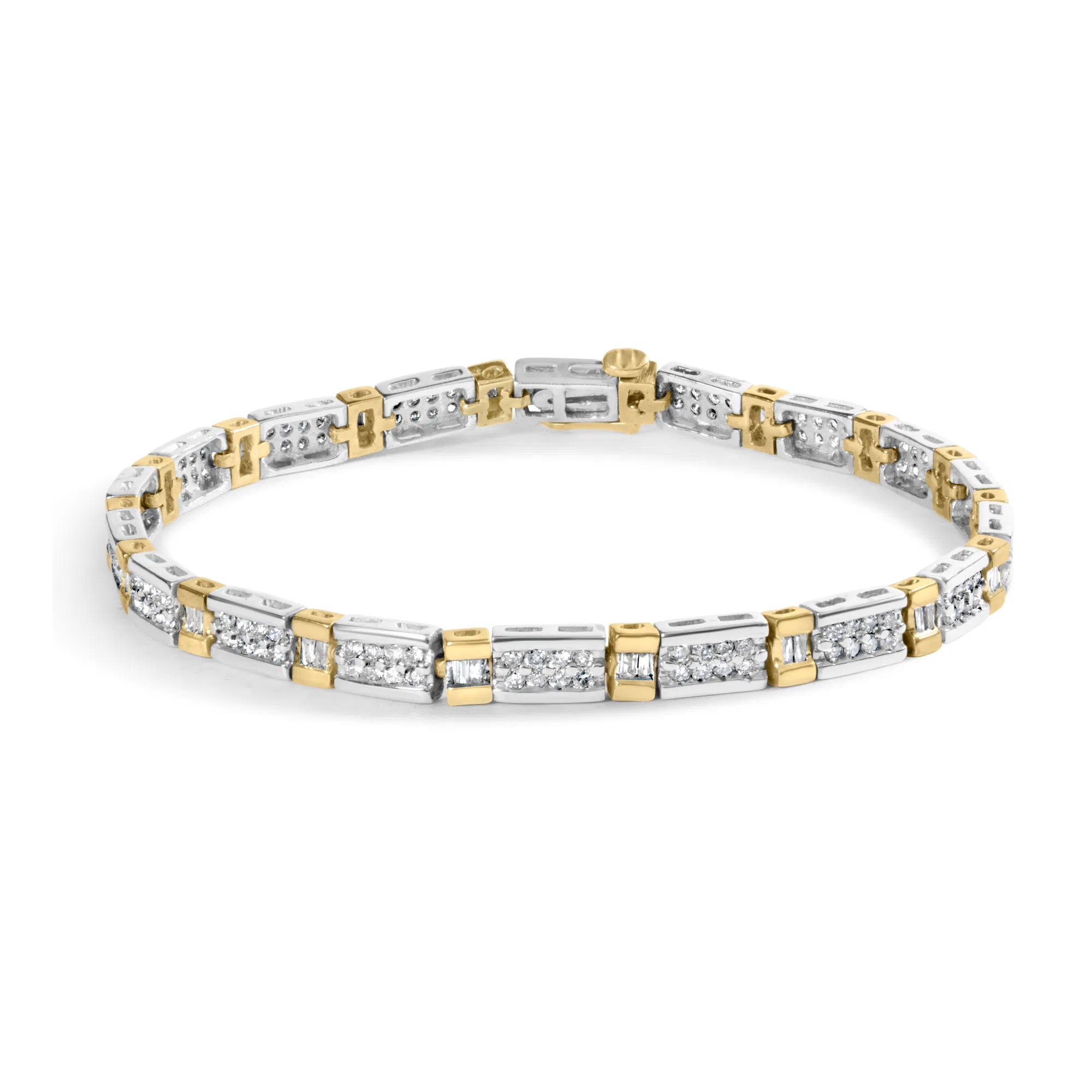 14k Zwei-Tone 2,00 Cttw Round-Cut und Baguette-Cut Diamond Bar Link 7