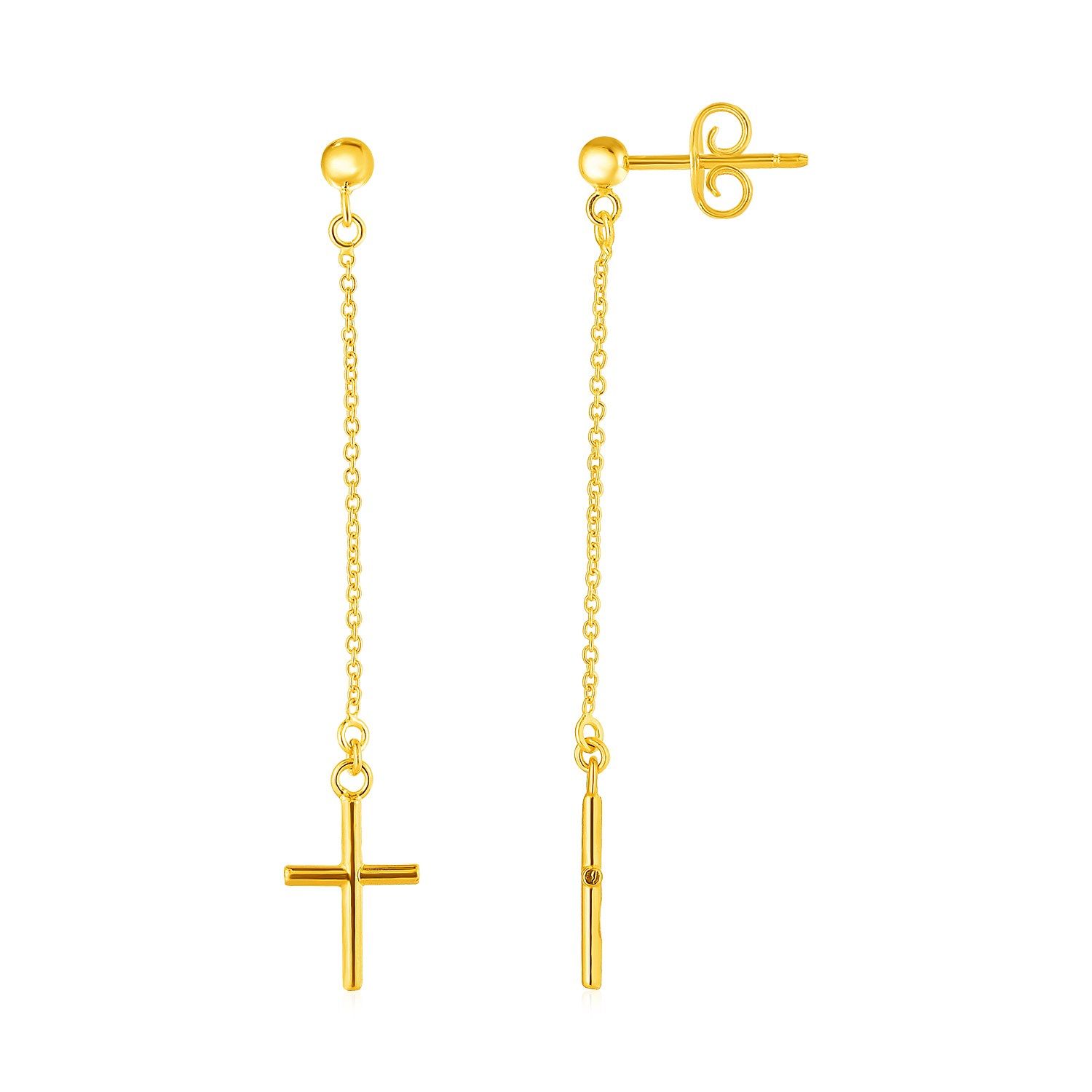 14 Karat Gelbgold Post Ohrringe mit Cross Hangles