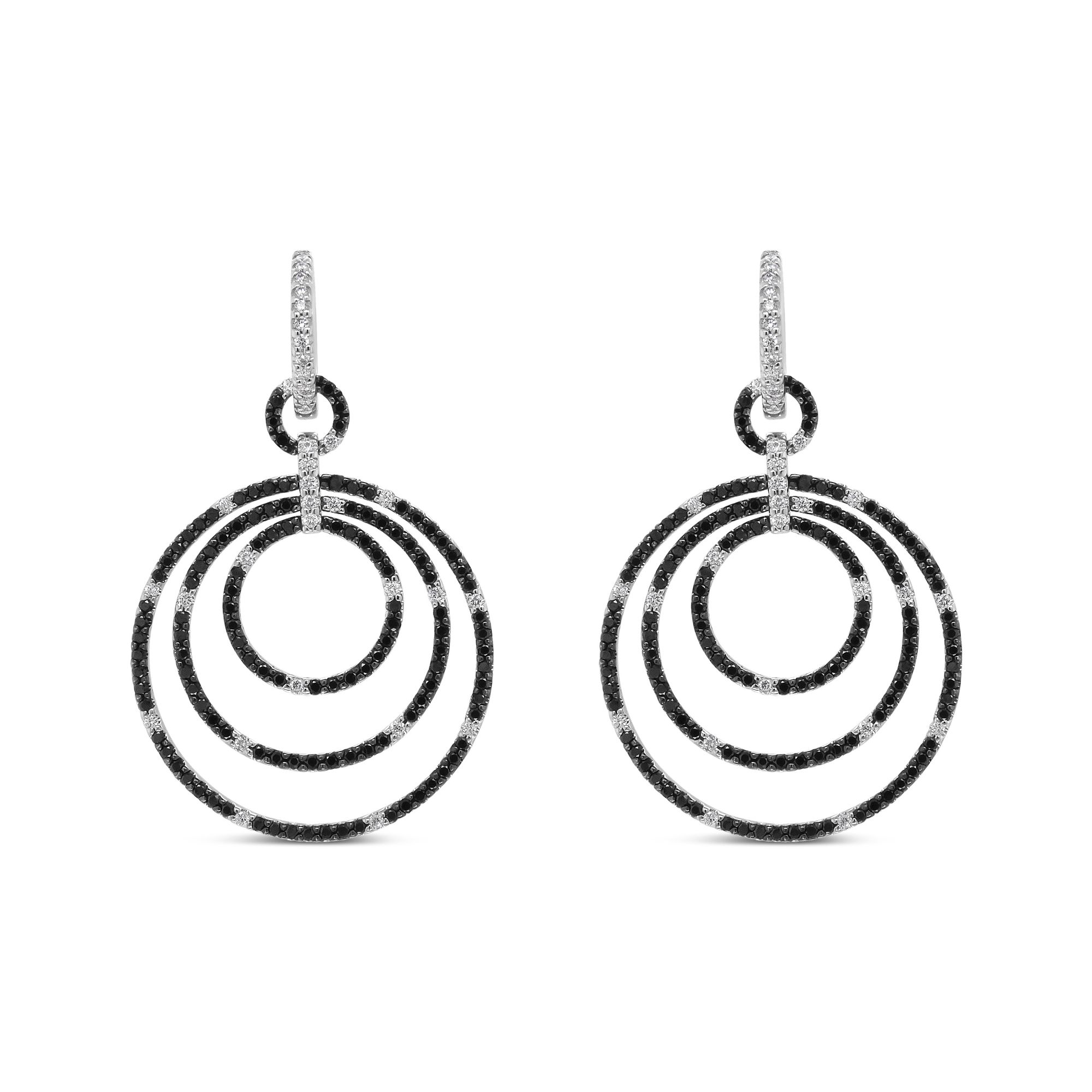 18K Weißgold Runde 2 1 / 3 Cttw Schwarz und Weiß Diamant Graded Hoop Dangle Ohrringe (Schwarz und F-G - Farbe, VS1 - VS2 Klarheit)