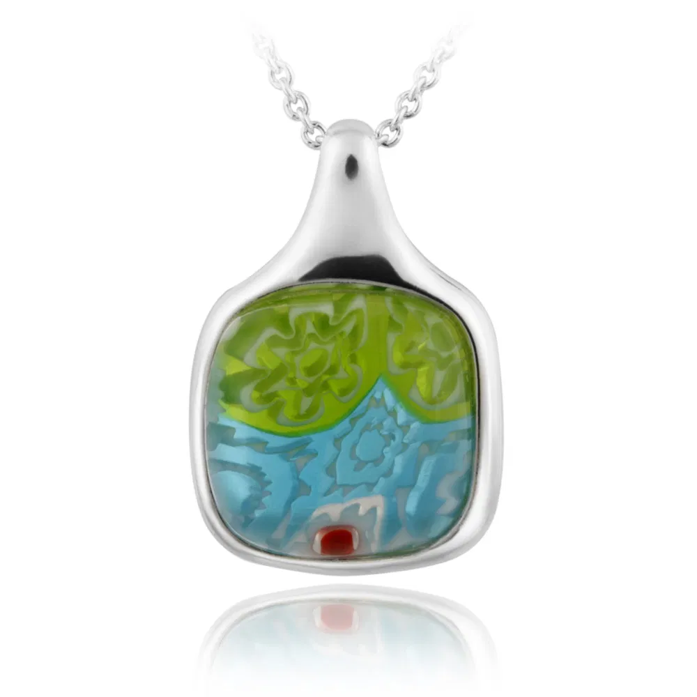 Sterling Silber Multi Color Millefoiri Glas Quadrat Anhänger