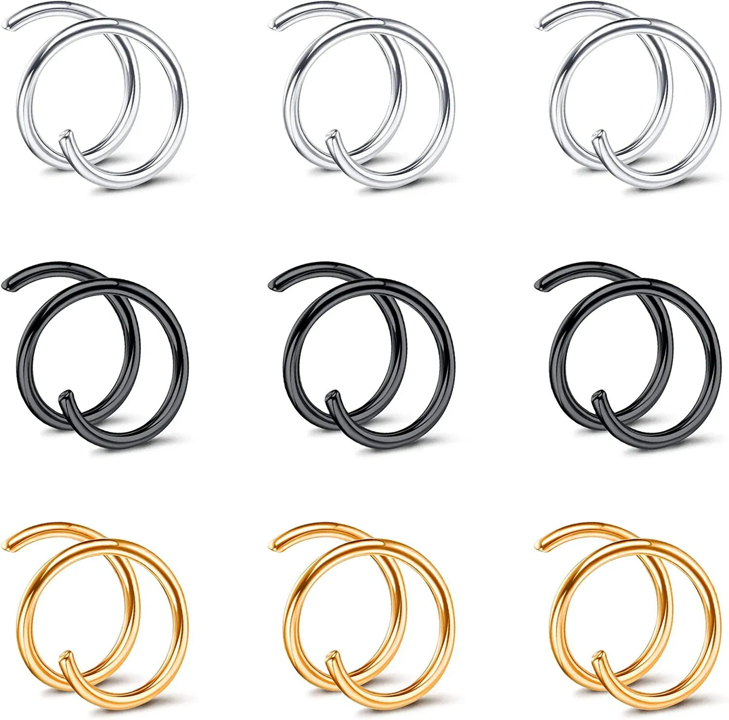 Doppel-Nase - Ring für Einzel-Piercing 20G G23 Titan-Spiral - Nasen-Ring - Schreifen Knorpel-Lippe - Septum-Ringe Daith Tragus Helix Conch Nasenloch Piercing für Frauen Mädchen
