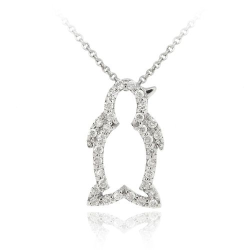 Sterling Silber Diamant Akzent Pinguin Slide Anhänger