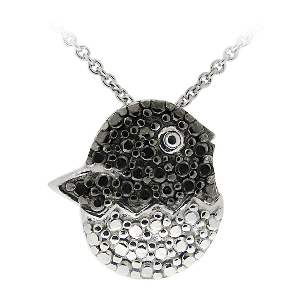 Sterling Silber Schwarz Diamant Akzent Baby Vogel Halskette