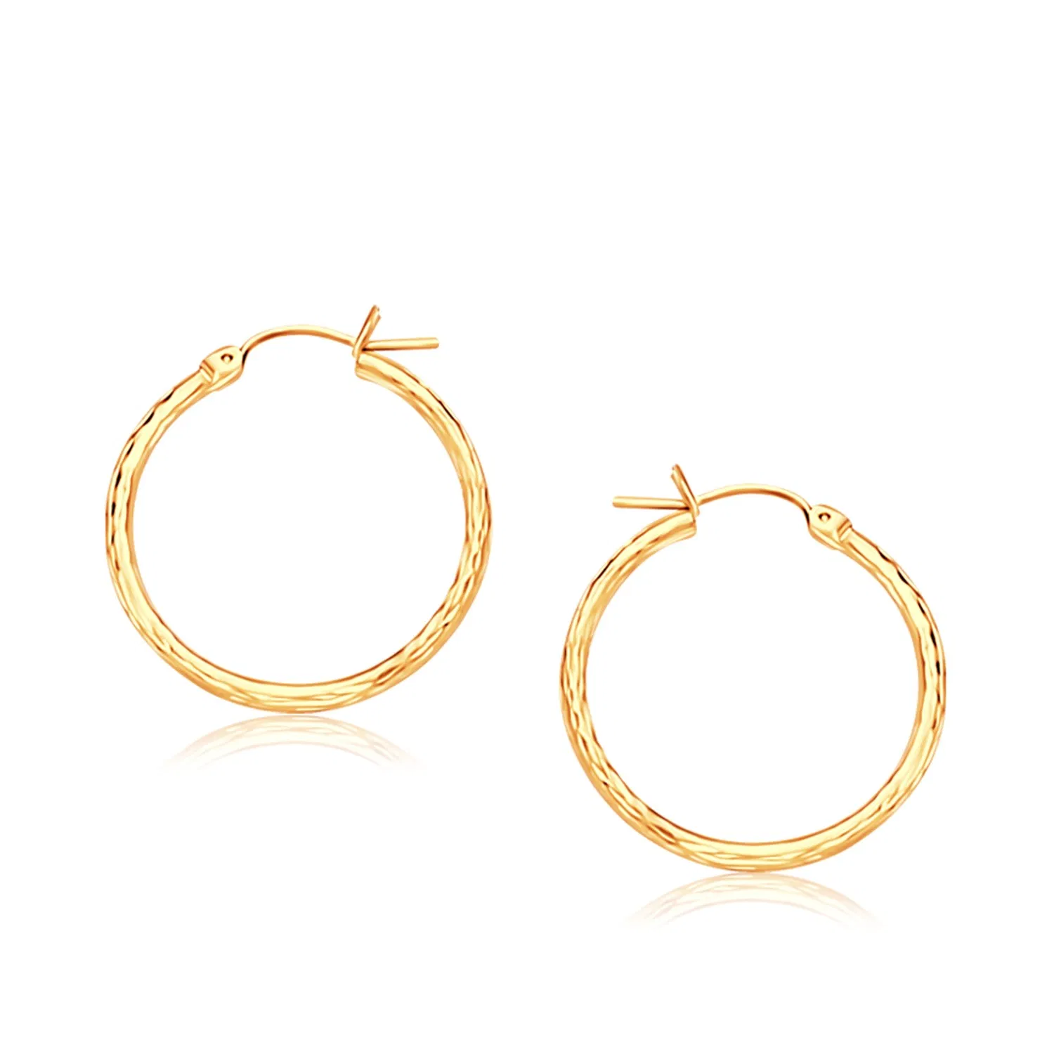 14 Karat Gelbgold Slender Hoop Ohrring mit Diamant-Cut - Finish (25 mm Durchmesser)