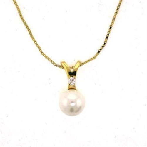 LOA290 - Gold-Messing - Halskette mit synthetischer Perle in Weiß