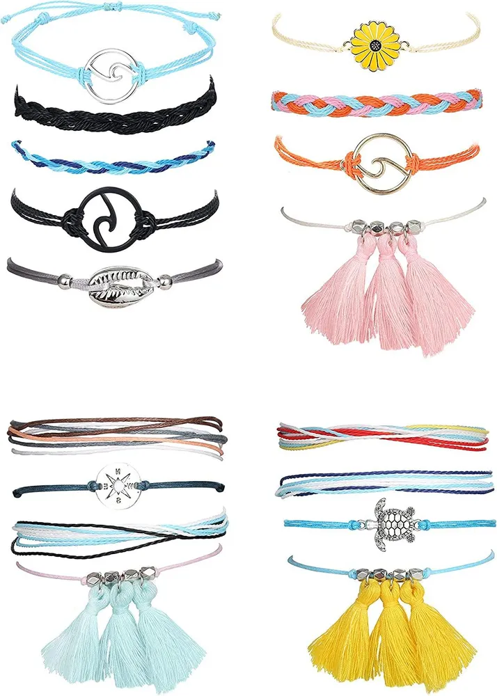 4 Set Vsco Armbänder für Frauen Teen Girls Wave Shell Schildkröte Blumenkette Handgefertigte Boho süße Trendy Armbänder Ankleine Set Adjustable