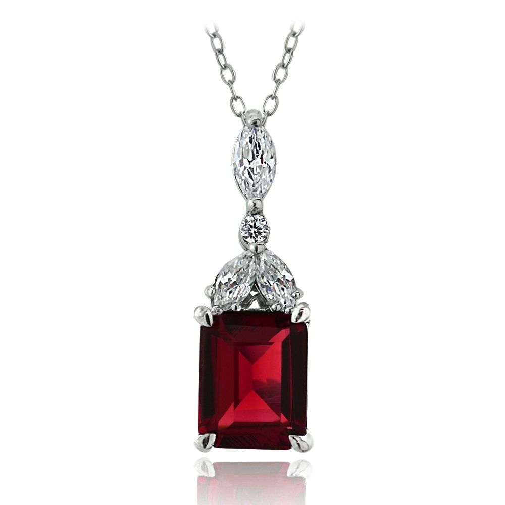 Sterling Silber geschaffen Ruby & CZ Marquise Rechteck Halskette