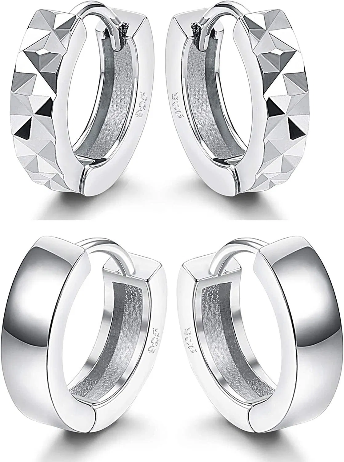2 Paare Hoop Ohrringe 925 Sterling Silber Ohrringe für Frauen hypoallergene Ohrringe.