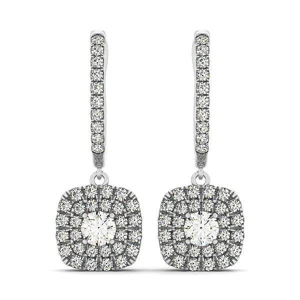 14 Karat Weißgold Doppel Halo Cushion Außengeform Diamant Ohrringe (3 / 4 cttw)