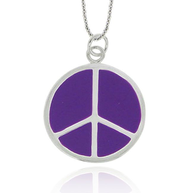Sterling Silber Purple Enamel Peace Sign Pendant