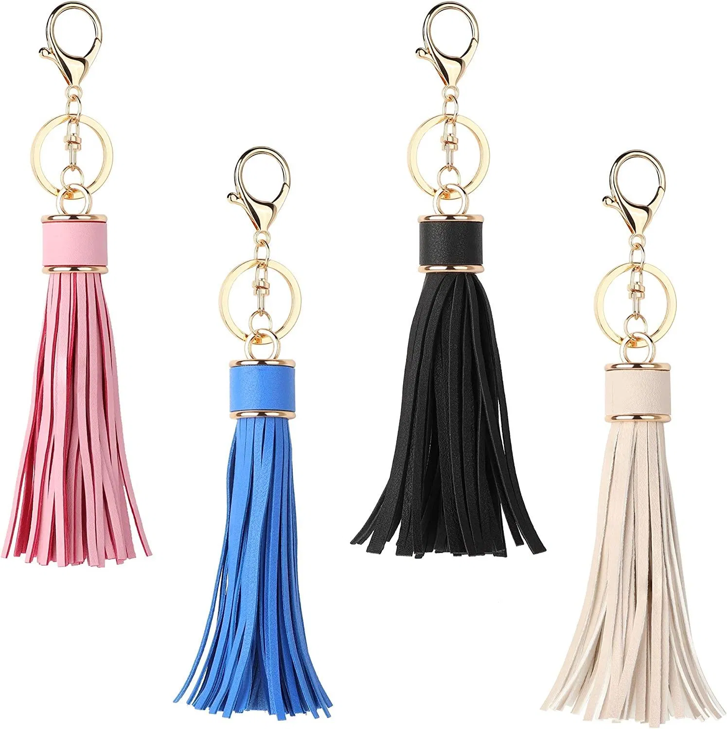4 Pcs Tassel Schlüsselbund für Frauen Mädchen süße Tasche Brieftasche Auto Schlüsselbund Ringe Zubehör
