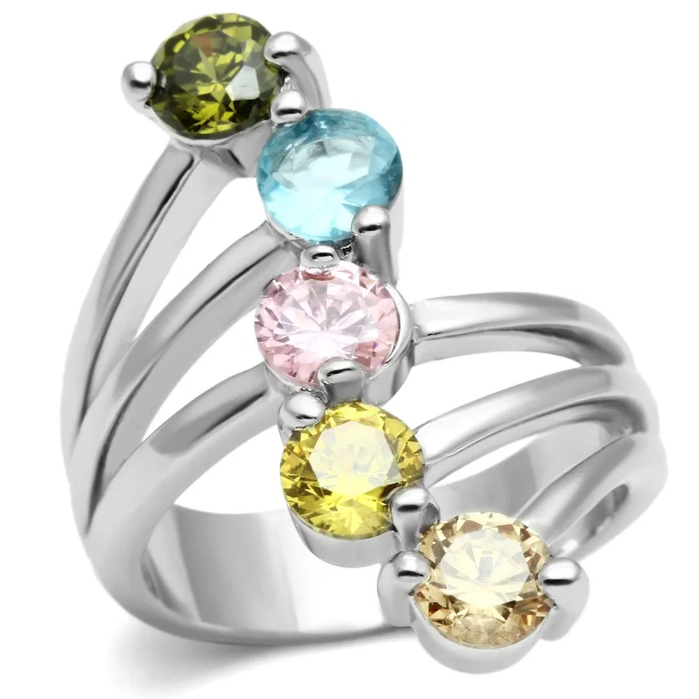 3W291 - Rhodium-Messing - Ring mit AAA-Klasse CZ in mehrfarbigen Farben