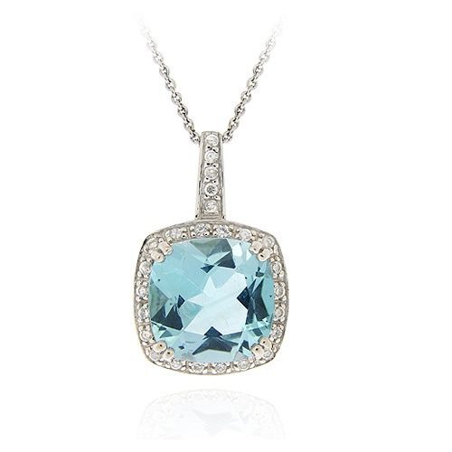 Sterling Silber 7 & 1 / 2ct Blau Topaz & CZ Anhänger