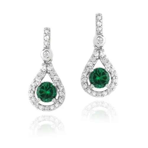 Sterling Silber Round 1ct geschaffen Smaragd & CZ Tränentropfen Dangle Ohrringe