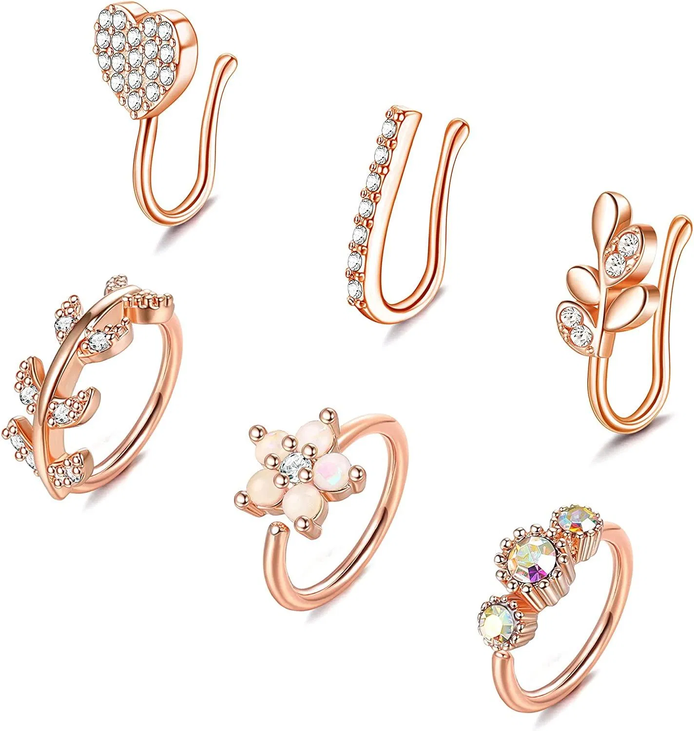 6pcs Fake Nose Rings Hoop Edelstahl Faux Nose Schmuck Clip auf Nasenring Non-Piercing Fake Nose Ring für Frauen Männer