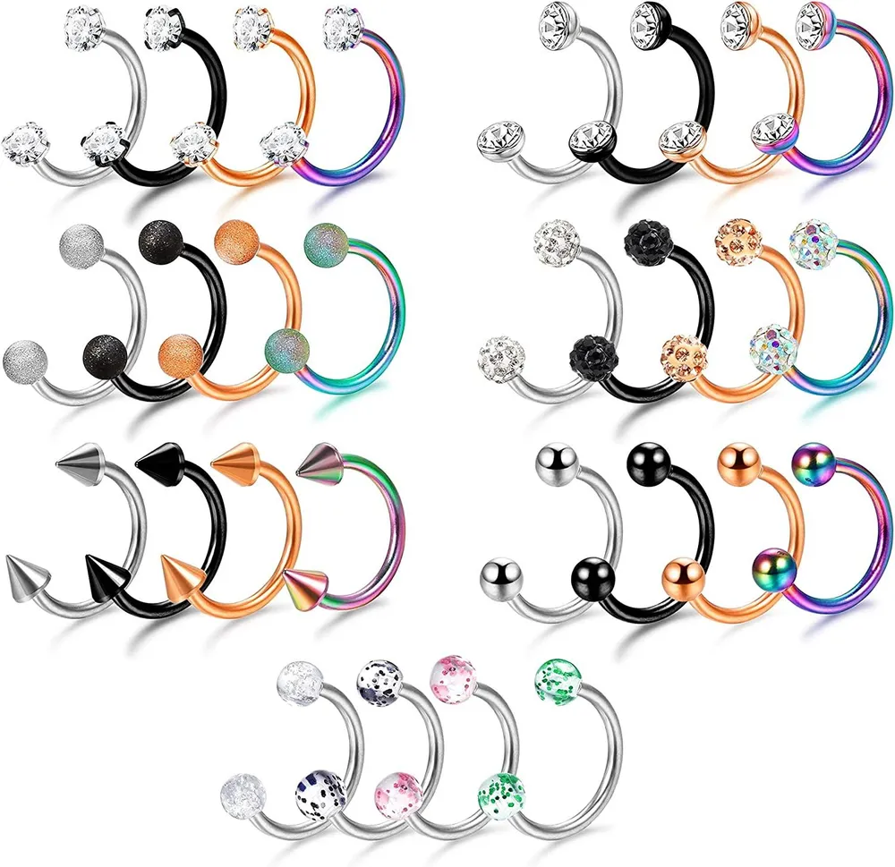 28 Stück 16G Horseshoe Nase Septum Ringe Piercing Set für Frauen Männer 316L Chirurgische CZ Nasenring Hoop Lippe Ohr Tragus Knorpel Helix Ohrring Piercing