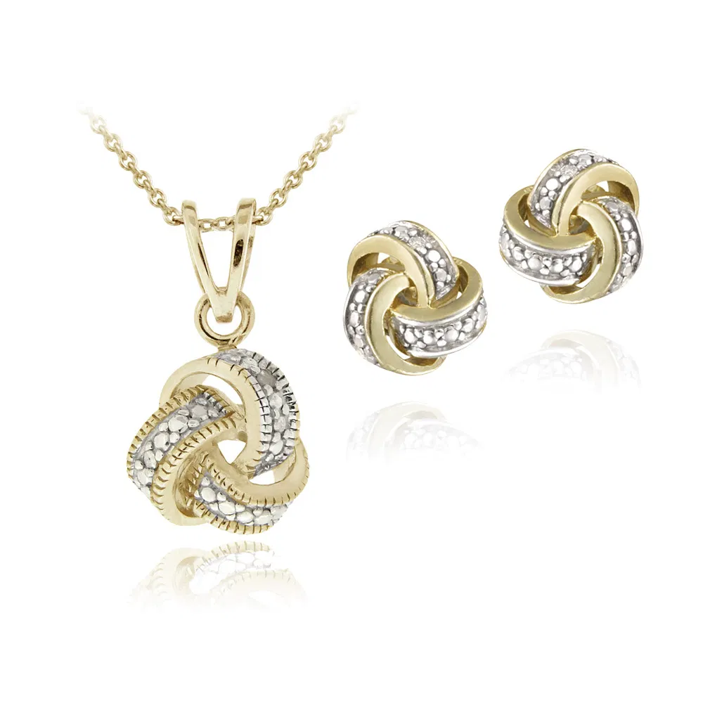 Gold Tone Diamond Accent Love Knot Halskette & Ohrringe Set