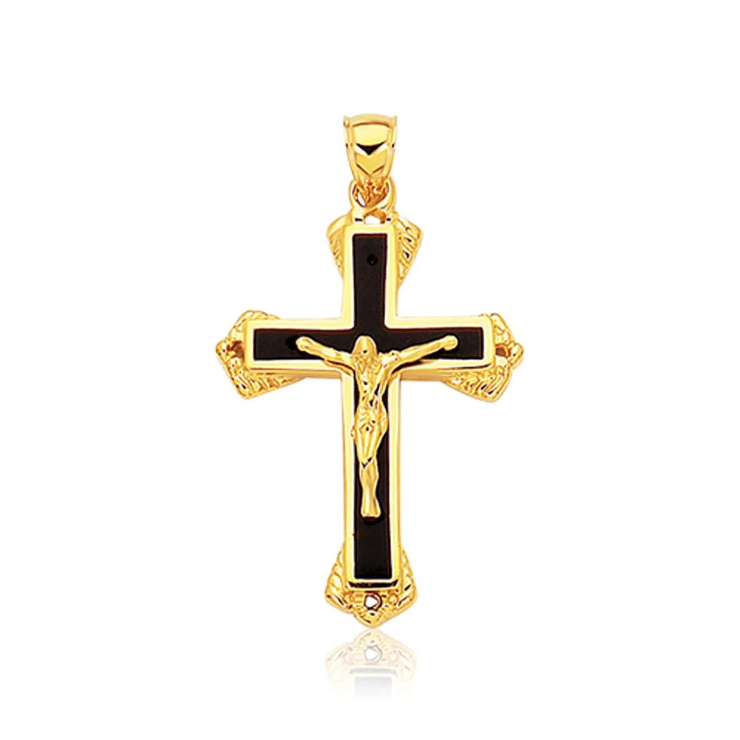 14 Karat Gelbgold Schwarz Onyx Kreuz Anhänger