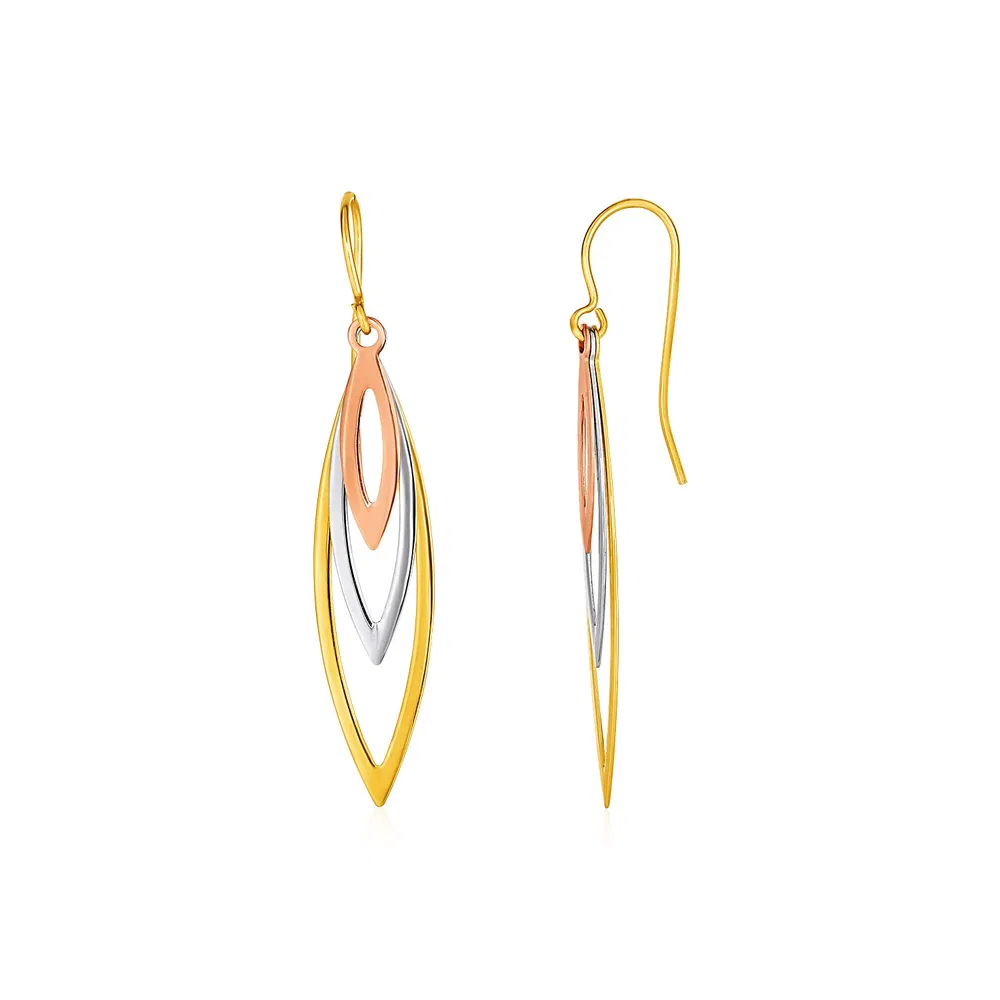 Tri-Tone Graded Open Marquise Ohrringe in 10 Karat Gelb, Weiß und Rosegold