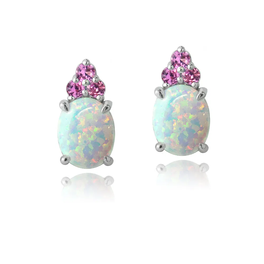 Sterling Silber geschaffen Weiße Opal & Pink Saphir Oval Drop Ohrringe
