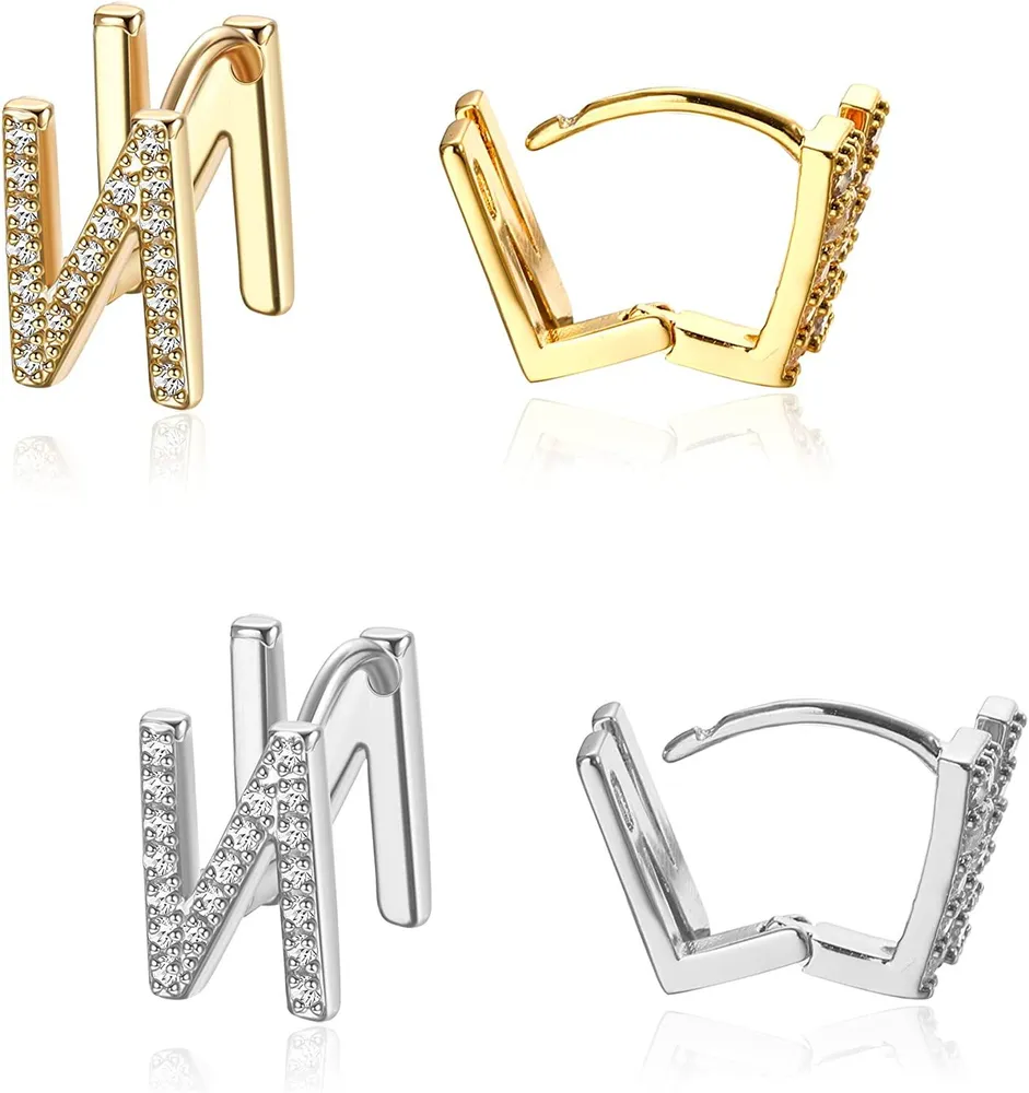 2 Paare Initial Stud Ohrringe für Frauen 14K Gold Plated 26 Buchstaben Alphabet Ohrringe Weihnachtsgeschenk