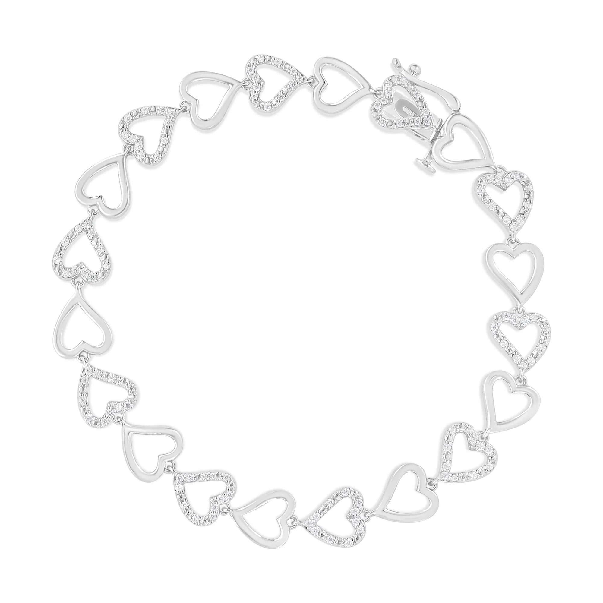 .925 Sterling Silber 1/2 Cttw Diamant Wechseln Herz Link Armband (I-J Farbe, I2 - I3 Klarheit) - Größe 7,25