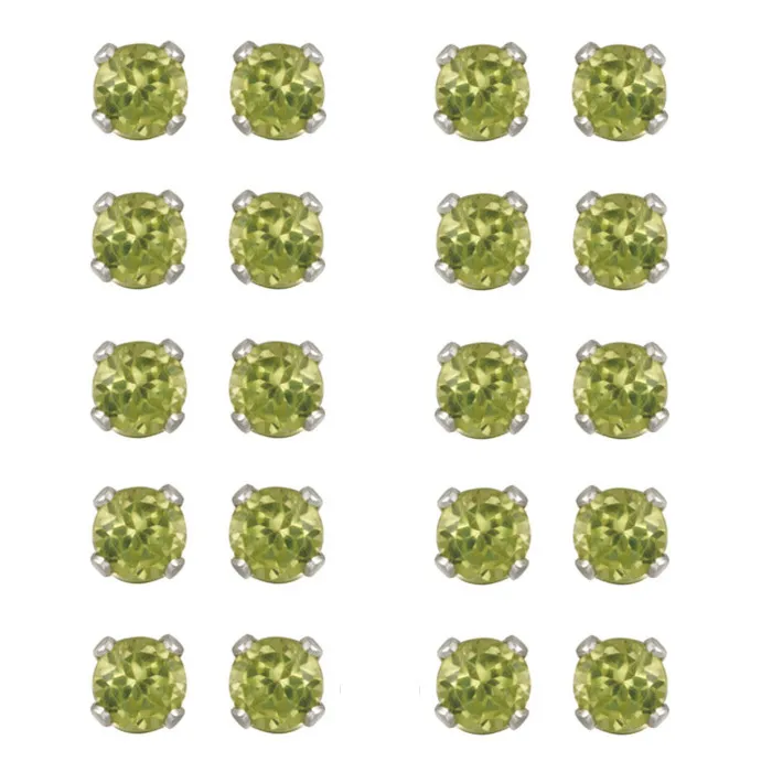 Sterling Silber 2,4 ct Peridot 3mm Stud Ohrringe, Set von 10
