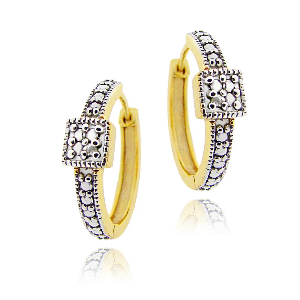 18 Karat Gold über Sterling Silber Diamant Akzent Square Design Hoop Ohrringe