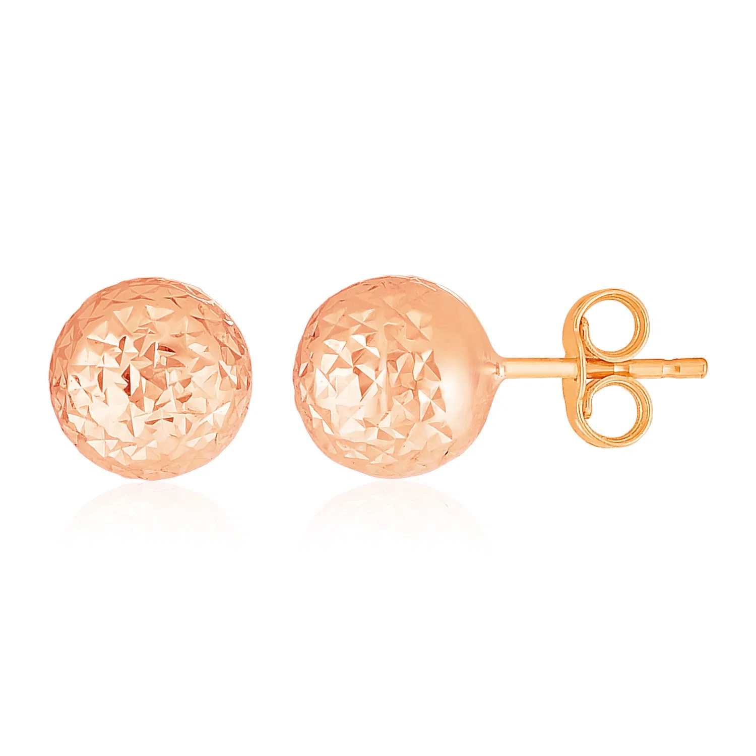 14 Karat Rose Gold Ball Ohrringe mit Kristallgeschnitten Textur (7 mm)
