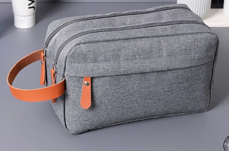 Neue Geschäftsreise Männer Toilettentasche Doppelschicht große Kapazität Kosmetiktasche Solid Color Tuch Oxford Lagertasche tragbar (matte grau)
