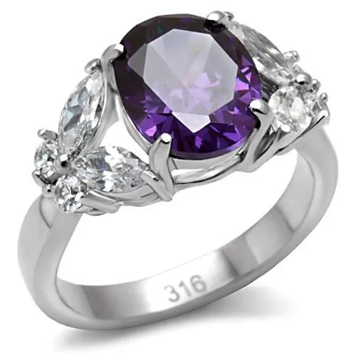 TK086 - Hochpolierter (ohne Beschichtung) Edelstahlring mit AAA-Klasse CZ in Amethyst