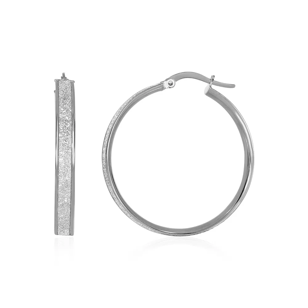 14 Karat weißer Toner Gold Hoop-Stil - Ohrringe mit Zentrum Glitter Look Design (4x30mm)